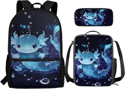 Cute Axolotl Backpack with Lunchbox for Girls 3t 4t School Bag and Lunch Bag for Elementary Students Kids Bookbag and Lunch Box Set Age 8-10, 3 in 1 School Bags Lunchbag Pencil Case in Kuwait