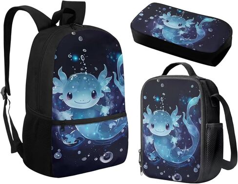 Cute Axolotl Backpack with Lunchbox for Girls 3t 4t School Bag and Lunch Bag for Elementary Students Kids Bookbag and Lunch Box Set Age 8-10, 3 in 1 School Bags Lunchbag Pencil Case in Kuwait
