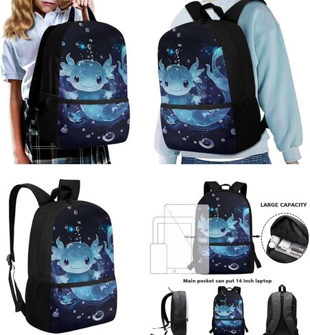 Cute Axolotl Backpack with Lunchbox for Girls 3t 4t School Bag and Lunch Bag for Elementary Students Kids Bookbag and Lunch Box Set Age 8-10, 3 in 1 School Bags Lunchbag Pencil Case in Kuwait