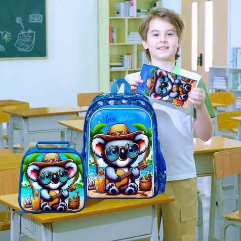 3PCS Boys Backpack, Water Resistant Kids Bookbag Set with Lunch Box, Cute School Bag for Preschool Toddler in Kuwait