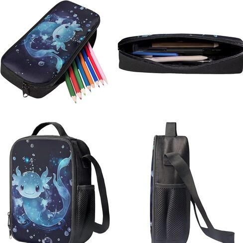 Cute Axolotl Backpack with Lunchbox for Girls 3t 4t School Bag and Lunch Bag for Elementary Students Kids Bookbag and Lunch Box Set Age 8-10, 3 in 1 School Bags Lunchbag Pencil Case in Kuwait