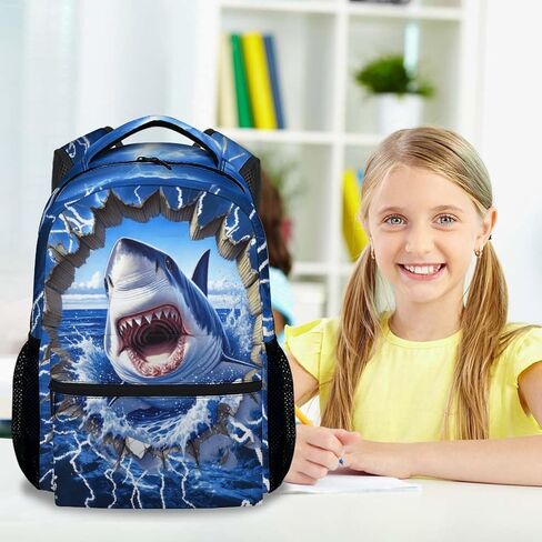 Boys School Backpack for Kindergarten - 17 Inches Shark Bookbag for School, Travel - Shark Backpacks for Kids, Teens in Saudi Arabia