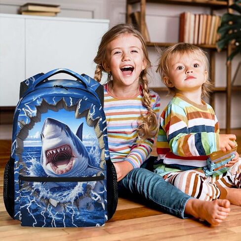 Boys School Backpack for Kindergarten - 17 Inches Shark Bookbag for School, Travel - Shark Backpacks for Kids, Teens in Saudi Arabia