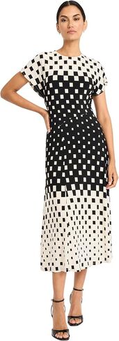 Maggy London Women's High Neckline قصيرة الأكمام Midi ثقب المفتاح الخلفي المربع المربع المربع لحفل الزفاف فستان الزفاف in Saudi Arabia
