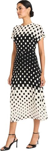 Maggy London Women's High Neckline قصيرة الأكمام Midi ثقب المفتاح الخلفي المربع المربع المربع لحفل الزفاف فستان الزفاف in Saudi Arabia