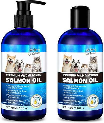Alaskan Salmon Oil for Dogs, Omega 3 Fish Oil with Natural EPA+DHA Fatty Acids for Skin, Joints, Coat Health, Dog Skin and Coat Fish Oil Liquid Supplement, All Ages All Breeds 8.8fl.oz. in Kuwait