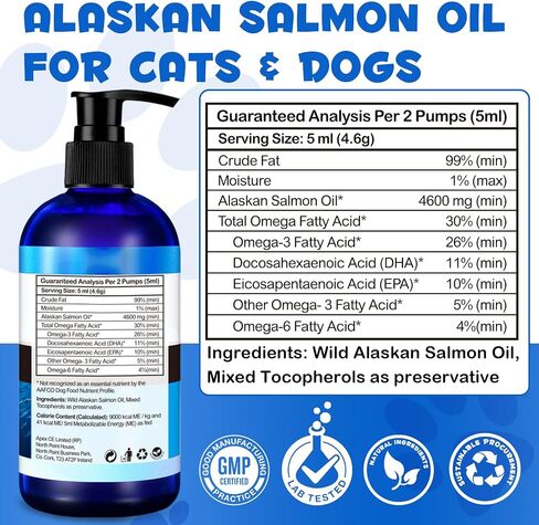 Alaskan Salmon Oil for Dogs, Omega 3 Fish Oil with Natural EPA+DHA Fatty Acids for Skin, Joints, Coat Health, Dog Skin and Coat Fish Oil Liquid Supplement, All Ages All Breeds 8.8fl.oz. in Kuwait