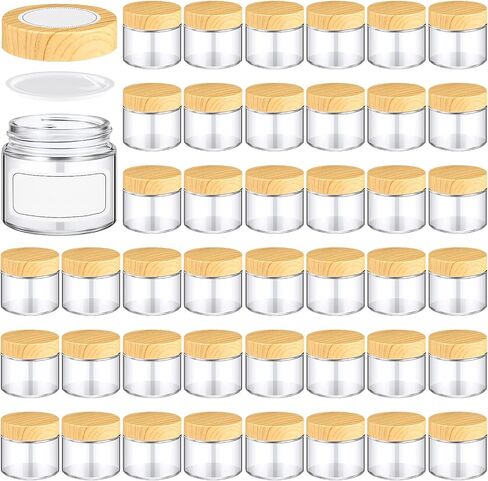 Layhit 24 PCS الجرار الزجاجية مع أغطية صافية الجرار الصغيرة مع أغطية خشبية بلاستيكية ، ملصقات بيضاء وبطانات داخلية حاويات مستحضرات تجميل داخلية للكريمات صنع شمعة المسحوق (2oz/ 60 مل) in Kuwait