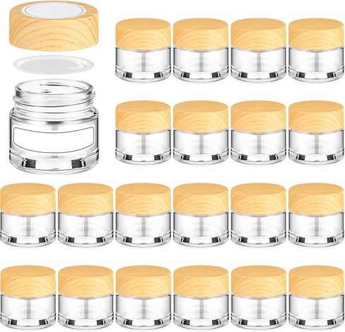 Layhit 24 PCS الجرار الزجاجية مع أغطية صافية الجرار الصغيرة مع أغطية خشبية بلاستيكية ، ملصقات بيضاء وبطانات داخلية حاويات مستحضرات تجميل داخلية للكريمات صنع شمعة المسحوق (2oz/ 60 مل) in Kuwait