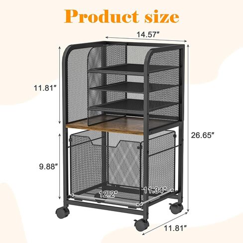 6-Tier Rolling File Cart with 2 Drawers, File Cabinet Organizer for Hanging File Folders, Letter-Size File Storage with Wheels, Multi-Layer Mobile Filing Cabinet for Office and Home in Kuwait
