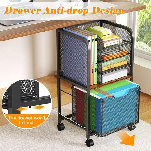6-Tier Rolling File Cart with 2 Drawers, File Cabinet Organizer for Hanging File Folders, Letter-Size File Storage with Wheels, Multi-Layer Mobile Filing Cabinet for Office and Home in Kuwait