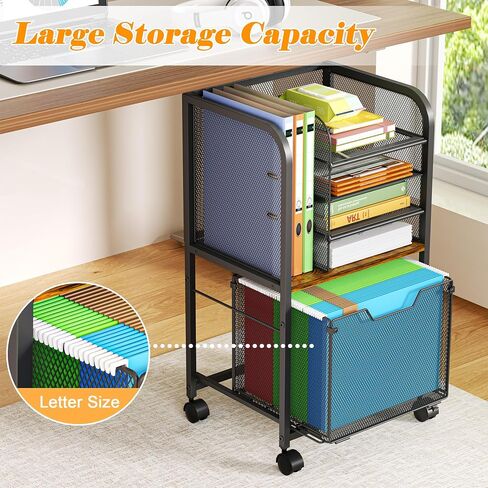 6-Tier Rolling File Cart with 2 Drawers, File Cabinet Organizer for Hanging File Folders, Letter-Size File Storage with Wheels, Multi-Layer Mobile Filing Cabinet for Office and Home in Kuwait