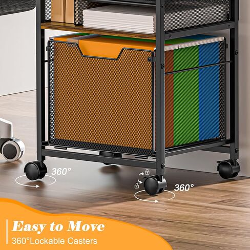 6-Tier Rolling File Cart with 2 Drawers, File Cabinet Organizer for Hanging File Folders, Letter-Size File Storage with Wheels, Multi-Layer Mobile Filing Cabinet for Office and Home in Kuwait