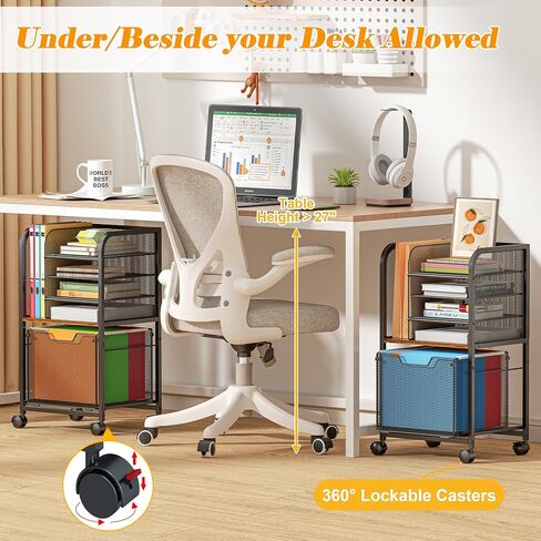 6-Tier Rolling File Cart with 2 Drawers, File Cabinet Organizer for Hanging File Folders, Letter-Size File Storage with Wheels, Multi-Layer Mobile Filing Cabinet for Office and Home in Kuwait