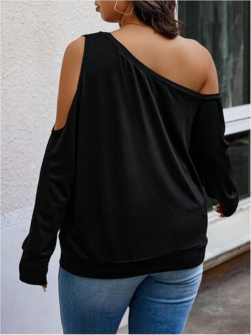 WDIRARA Women's Plus Size Off the Shoulder Sweatshirt Cut Out Long Sleeve Pullover Tops in Saudi Arabia