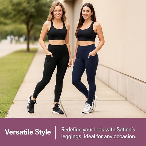 SATINA Gym Leggings for Women - Tummy Control Pants - Versatile for All Occasions - Workout Sets for Women, Comfortable Yoga Clothes - Plus Size Leggings - Workout Outfits - Black & Charcoal - 2 Pack in Kuwait