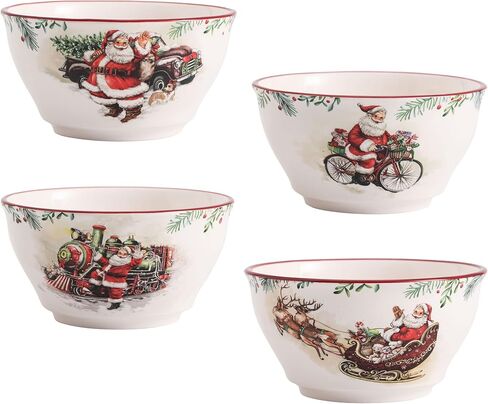 Bico Christmas Gnomes 29oz Ceramic Cereal Bowls, Set of 4, for Pasta, Salad, Cereal, Soup & Microwave & Dishwasher Safe in Kuwait
