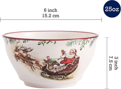 Bico Christmas Gnomes 29oz Ceramic Cereal Bowls, Set of 4, for Pasta, Salad, Cereal, Soup & Microwave & Dishwasher Safe in Kuwait
