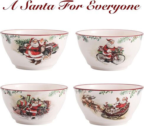 Bico Christmas Gnomes 29oz Ceramic Cereal Bowls, Set of 4, for Pasta, Salad, Cereal, Soup & Microwave & Dishwasher Safe in Kuwait