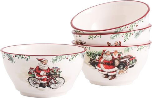 Bico Christmas Gnomes 29oz Ceramic Cereal Bowls, Set of 4, for Pasta, Salad, Cereal, Soup & Microwave & Dishwasher Safe in Kuwait
