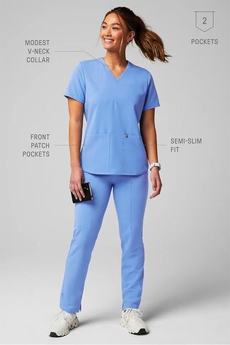 Fabletics Women's Method 2-Pocket Scrub Top - MotionTech, 4-Way Stretch, Wrinkle-Resist, Anti-Shrink in Kuwait