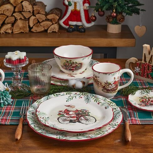 Bico Christmas Gnomes 29oz Ceramic Cereal Bowls, Set of 4, for Pasta, Salad, Cereal, Soup & Microwave & Dishwasher Safe in Kuwait