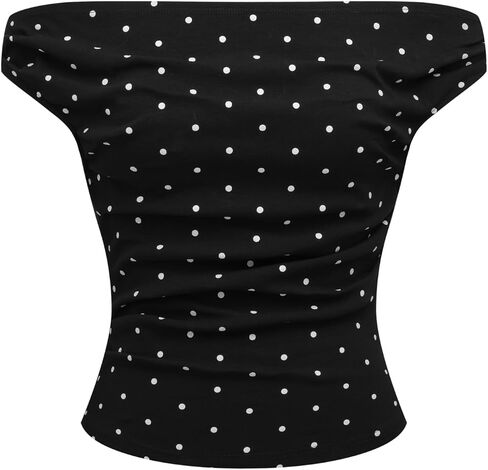 CIDER Tank Tops for Women Off The Shoulder Polka Dot Ruched Knit Top Cute Short Sleeve Going Out Tops in Saudi Arabia