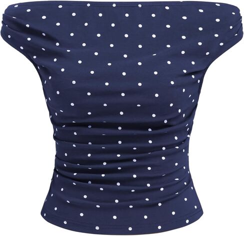 قمم دبابات عصير التفاح للنساء قبالة الكتف Polka Dot ruched knit Top Cute Sleeve Shore Tops Out Out Out Tops in Kuwait