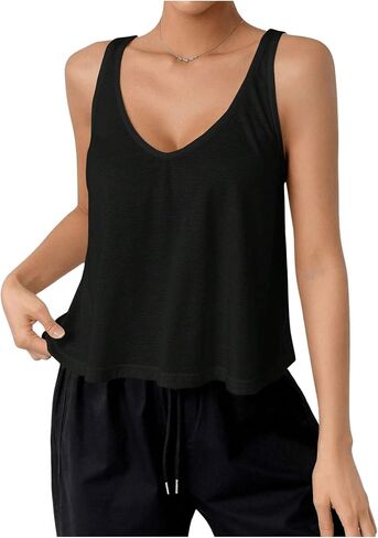 SweatyRocks Women's Flowy Tank Tops V Neck Sleeveless Loose Fit Crop Top in Saudi Arabia