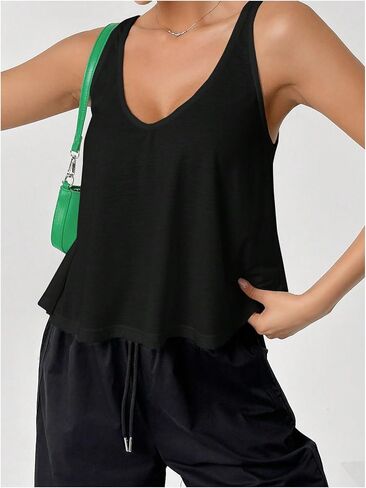 SweatyRocks Women's Flowy Tank Tops V Neck Sleeveless Loose Fit Crop Top in Saudi Arabia