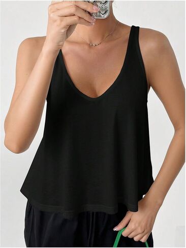 SweatyRocks Women's Flowy Tank Tops V Neck Sleeveless Loose Fit Crop Top in Saudi Arabia