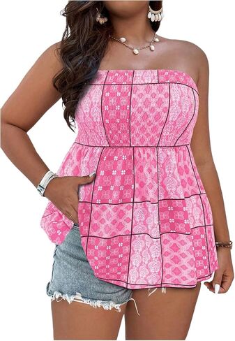 Soly Hux Women's Plus Size Boho Tubs Tops Summeressless Smocked Ruck Hend Tops Tops Summer Summer in Kuwait