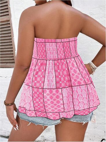 Soly Hux Women's Plus Size Boho Tubs Tops Summeressless Smocked Ruck Hend Tops Tops Summer Summer in Kuwait