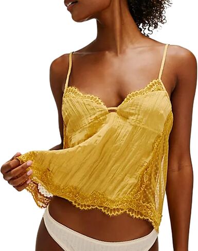 Women Lace Trim Cami Spaghetti Strap Deep V Neck Tie Back Slim Fit Basic Going Out Tank Tops Camisole Streetwear in Kuwait