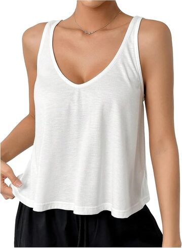 SweatyRocks Women's Flowy Tank Tops V Neck Sleeveless Loose Fit Crop Top in Saudi Arabia