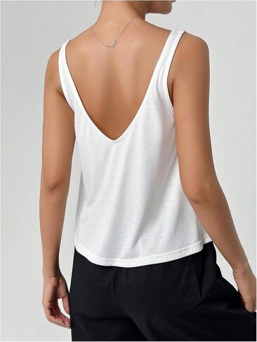SweatyRocks Women's Flowy Tank Tops V Neck Sleeveless Loose Fit Crop Top in Saudi Arabia