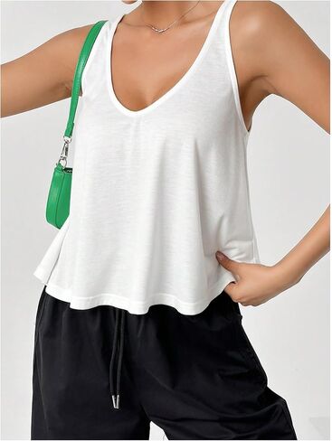 SweatyRocks Women's Flowy Tank Tops V Neck Sleeveless Loose Fit Crop Top in Saudi Arabia
