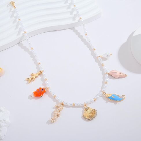 Pearl Choker Necklaces With Multi Beach Charms Shell Conch Starfish Jewelry in Kuwait