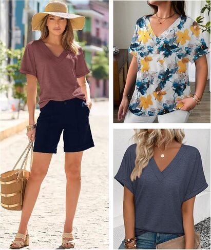 ATHMILE V Neck T Shirts for Women Summer Tops Soft Casual Short Sleeve Cute Basic Trendy Outfits 2025 in Saudi Arabia