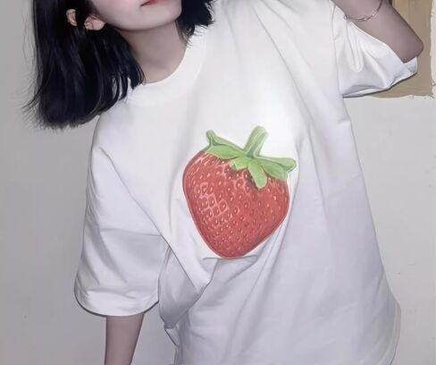 Cute Strawberry Beach Shirts Oversized Graphic Tees Women Short Sleeve Y2k Summer Tops 2000s Aesthetic Preppy Clothes in Saudi Arabia