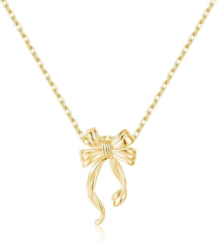 Reffeer Solid 925 Sterling Silver Bow Necklace للنساء المراهقات قلادة قلادة قلادة قلادة قلادة قلادة in Saudi Arabia