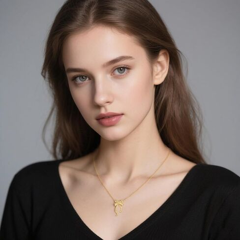 Reffeer Solid 925 Sterling Silver Bow Necklace للنساء المراهقات قلادة قلادة قلادة قلادة قلادة قلادة in Saudi Arabia