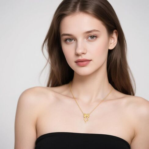 Reffeer Solid 925 Sterling Silver Bow Necklace للنساء المراهقات قلادة قلادة قلادة قلادة قلادة قلادة in Saudi Arabia