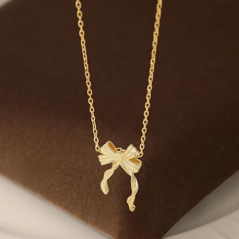 Reffeer Solid 925 Sterling Silver Bow Necklace للنساء المراهقات قلادة قلادة قلادة قلادة قلادة قلادة in Saudi Arabia