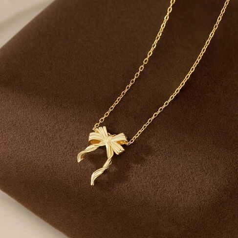 Reffeer Solid 925 Sterling Silver Bow Necklace للنساء المراهقات قلادة قلادة قلادة قلادة قلادة قلادة in Saudi Arabia
