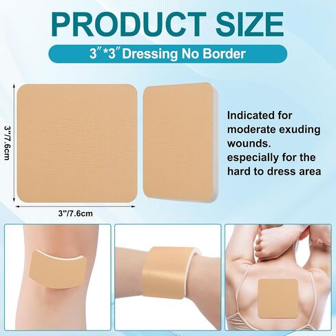 Geiserairailie 20 PCS Silicone Foam Dressing بدون حدود ضمادات لاصق ممتصة للغاية غير محدودة لخوض سرير العناية بالجروح قرحة الساق قرحة السكري (4 × 4 بوصات) in Saudi Arabia