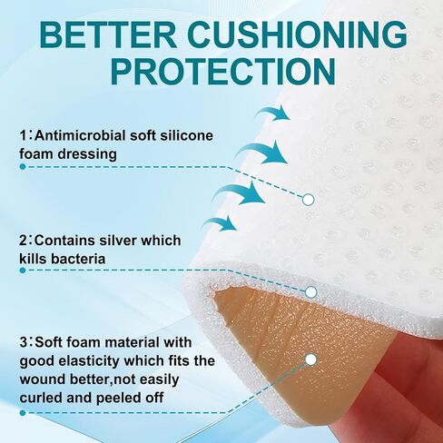 Geiserairailie 20 PCS Silicone Foam Dressing بدون حدود ضمادات لاصق ممتصة للغاية غير محدودة لخوض سرير العناية بالجروح قرحة الساق قرحة السكري (4 × 4 بوصات) in Saudi Arabia