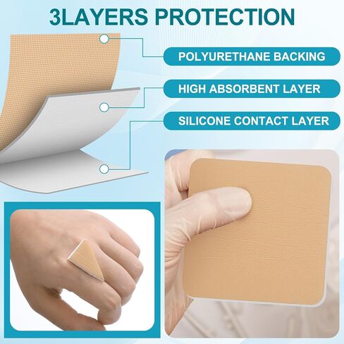 Geiserairailie 20 PCS Silicone Foam Dressing بدون حدود ضمادات لاصق ممتصة للغاية غير محدودة لخوض سرير العناية بالجروح قرحة الساق قرحة السكري (4 × 4 بوصات) in Saudi Arabia