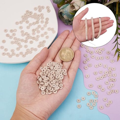 BEEFLYING 4mm Handmade Polymer Clay Heishi Beads Disc Environmental Bead Flat Round Vinyl Beads Loose Spacer Beads for DIY Necklace Jewelry Making (10 Strands) in Kuwait