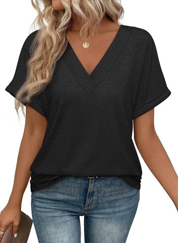 ATHMILE V Neck T Shirts for Women Summer Tops Soft Casual Short Sleeve Cute Basic Trendy Outfits 2025 in Saudi Arabia